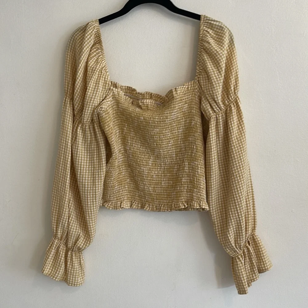 Urban Outfitters Yellow Gingham Crop Top | Size Large - Picture 3 of 8